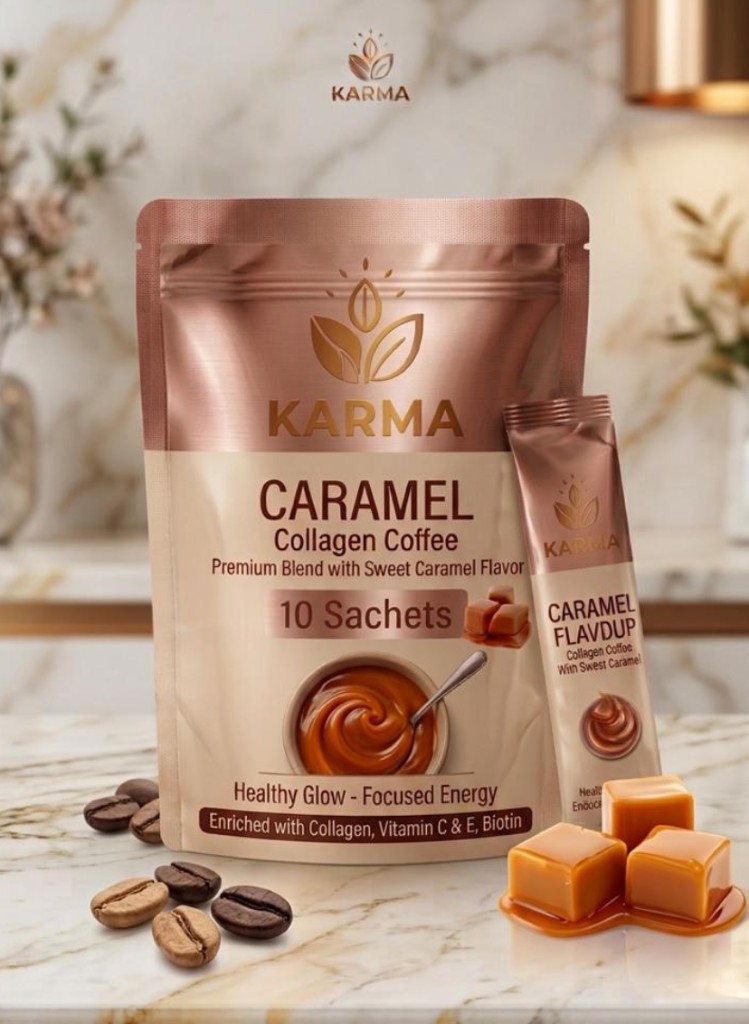 KARMA Collagen Coffee — Caramel, Cocoa Chocolate, and Classic Coffee